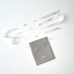 Dior Small Canvas Draw String Dust Bag In Grey L 5 x H 6" and Dior White Ribbon